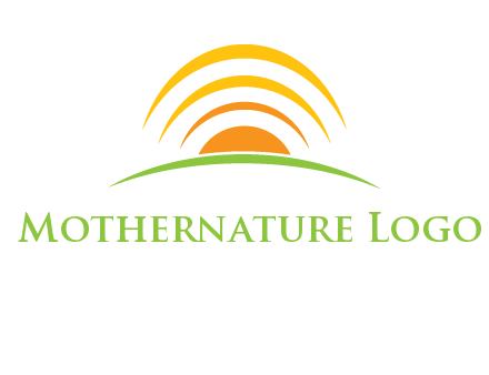 abstract landscape with sun and swooshes logo