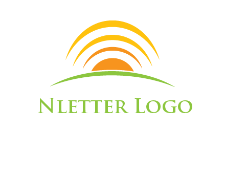 abstract landscape with sun and swooshes logo
