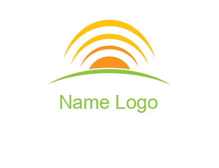 abstract landscape with sun and swooshes logo