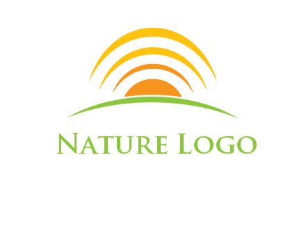 abstract landscape with sun and swooshes logo