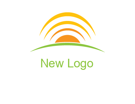 abstract landscape with sun and swooshes logo