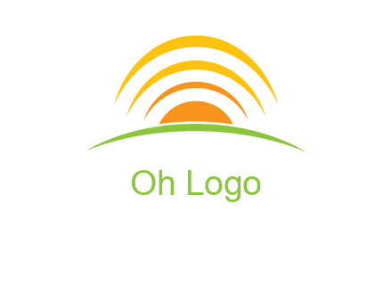 abstract landscape with sun and swooshes logo