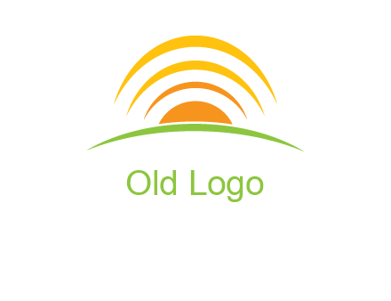 abstract landscape with sun and swooshes logo