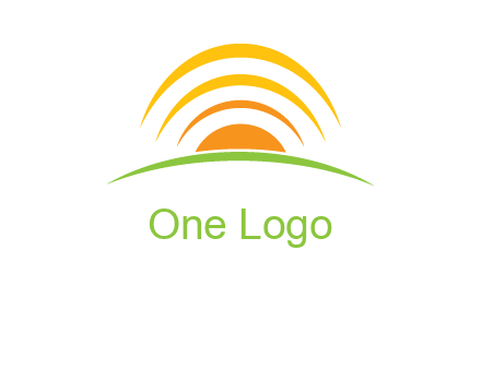 abstract landscape with sun and swooshes logo