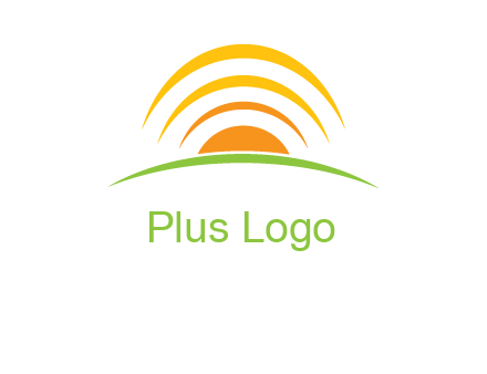 abstract landscape with sun and swooshes logo