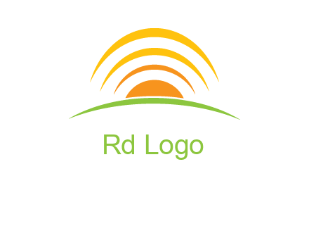 abstract landscape with sun and swooshes logo