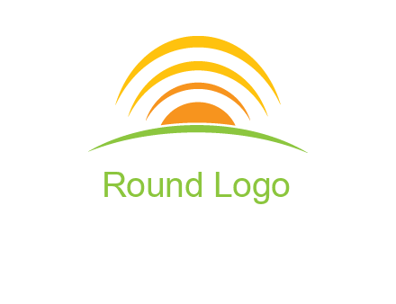 abstract landscape with sun and swooshes logo