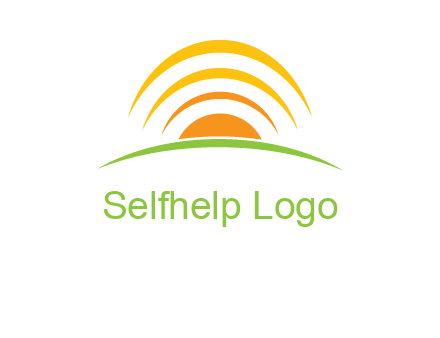 abstract landscape with sun and swooshes logo