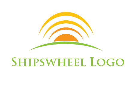 abstract landscape with sun and swooshes logo