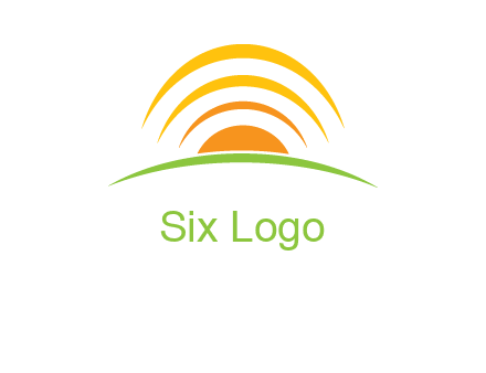 abstract landscape with sun and swooshes logo