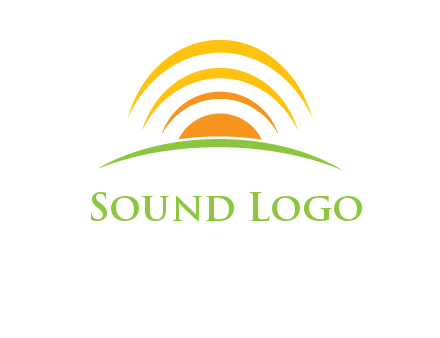 abstract landscape with sun and swooshes logo