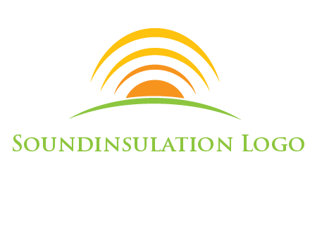 abstract landscape with sun and swooshes logo