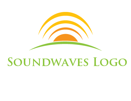 abstract landscape with sun and swooshes logo