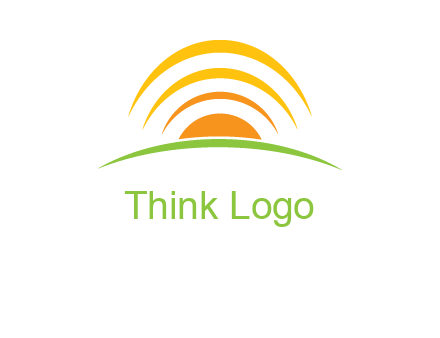 abstract landscape with sun and swooshes logo