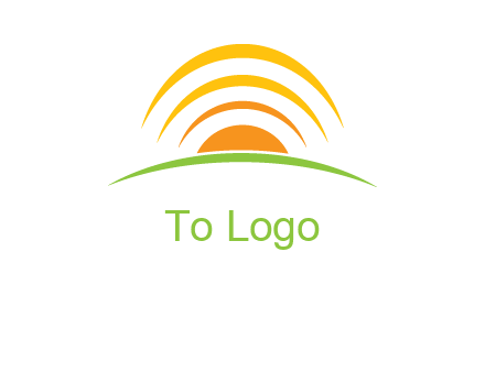 abstract landscape with sun and swooshes logo