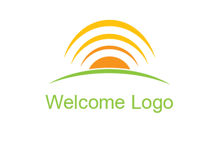 abstract landscape with sun and swooshes logo
