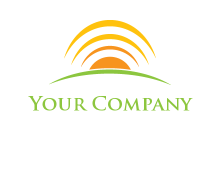 abstract landscape with sun and swooshes logo