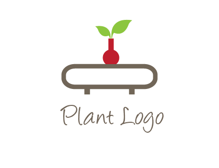 vase on table with plant logo