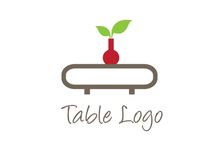 vase on table with plant logo
