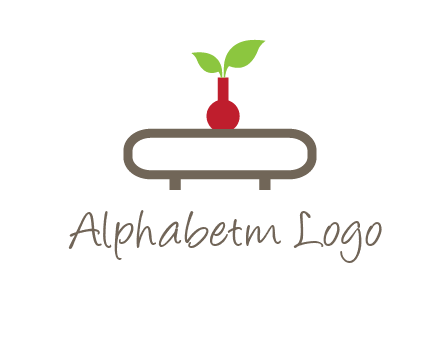 vase on table with plant logo