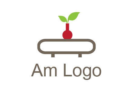 vase on table with plant logo