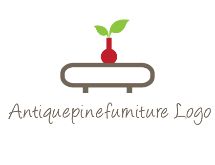 vase on table with plant logo