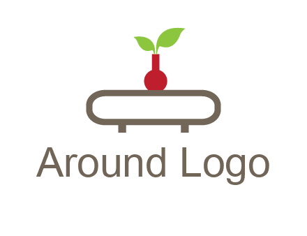 vase on table with plant logo