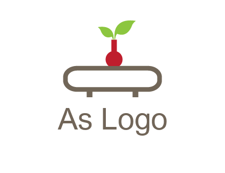 vase on table with plant logo