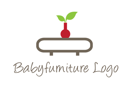 vase on table with plant logo