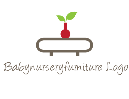 vase on table with plant logo