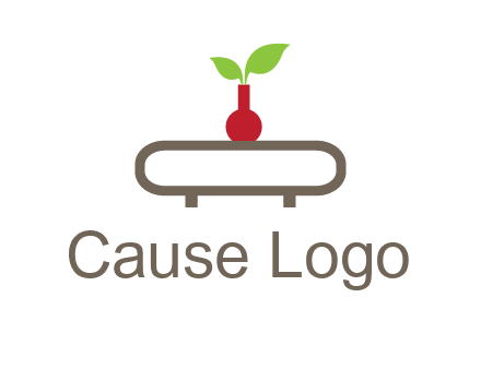 vase on table with plant logo