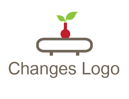 vase on table with plant logo