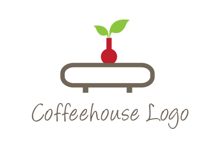 vase on table with plant logo