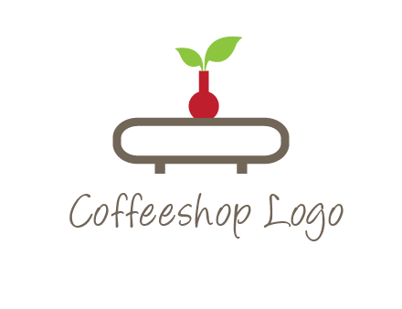 vase on table with plant logo