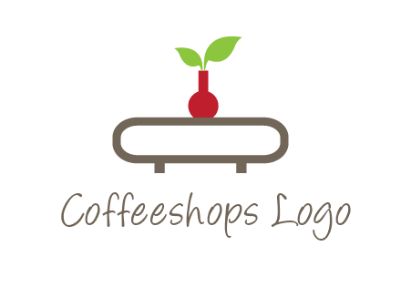 vase on table with plant logo