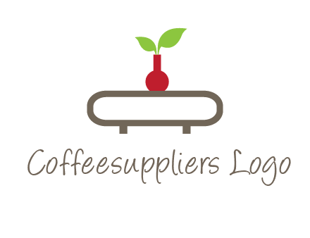 vase on table with plant logo