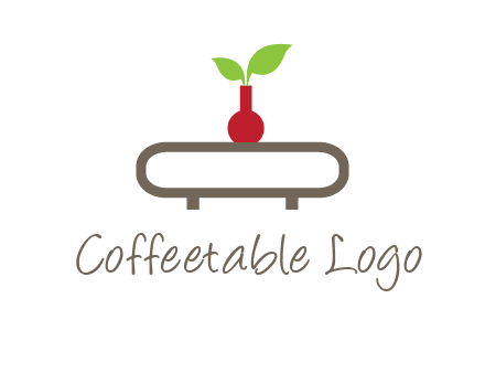 vase on table with plant logo