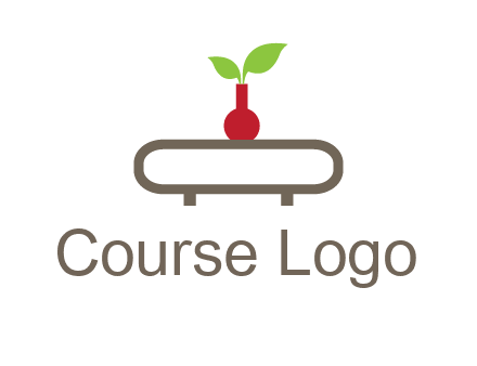 vase on table with plant logo