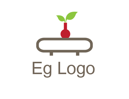vase on table with plant logo