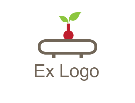 vase on table with plant logo