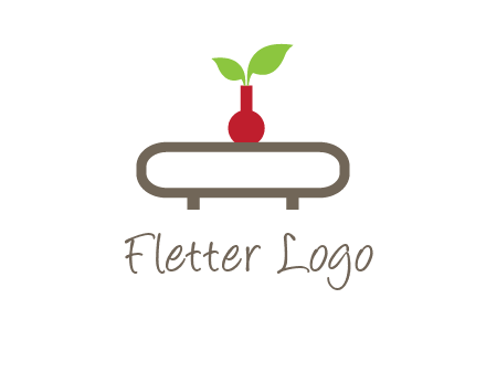 vase on table with plant logo