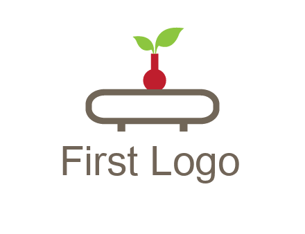 vase on table with plant logo