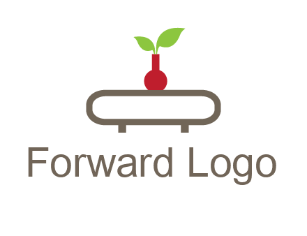 vase on table with plant logo