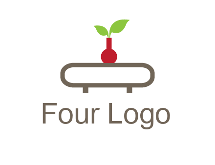 vase on table with plant logo
