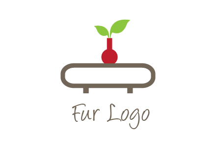 vase on table with plant logo