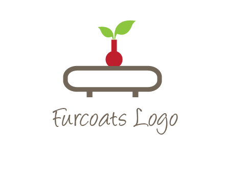 vase on table with plant logo