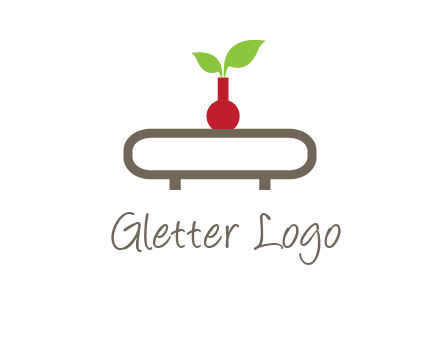 vase on table with plant logo