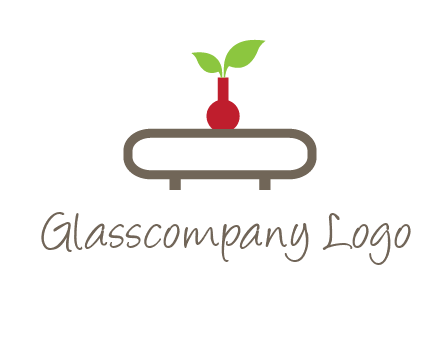 vase on table with plant logo