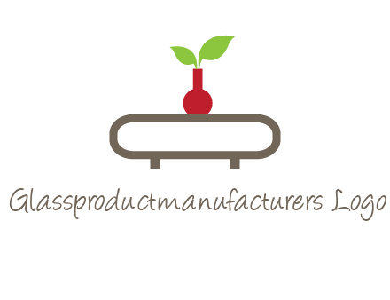 vase on table with plant logo