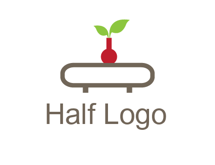 vase on table with plant logo